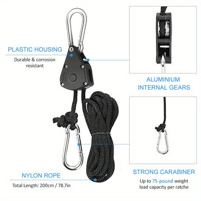 4/8pcs Heavy Duty Adjustable Rope Hanger Pulley Rope Metal Internal Gears for Tent Hanging Sun Shade Tie Strap, Adjustable Grow Light Hangers