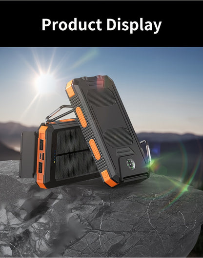 [Solar Power Bank] 20000mAh Portable Solar Power Bank, Portable Solar Mobile Phone Charger, Camping External Battery Charger for Mobile Phones, 2 USB/ LED Flashlights with Compass for Outdoor Activities