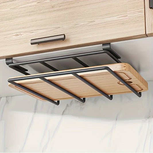 1pc Stainless Steel Space Saving Kitchen Hook Rack, Cutting Board & Lid Holder with Cabinet Door Hooks, Effortless Organizer for Kitchen Tools And Bathroom, Durable, Easy Install, Maximizes Space