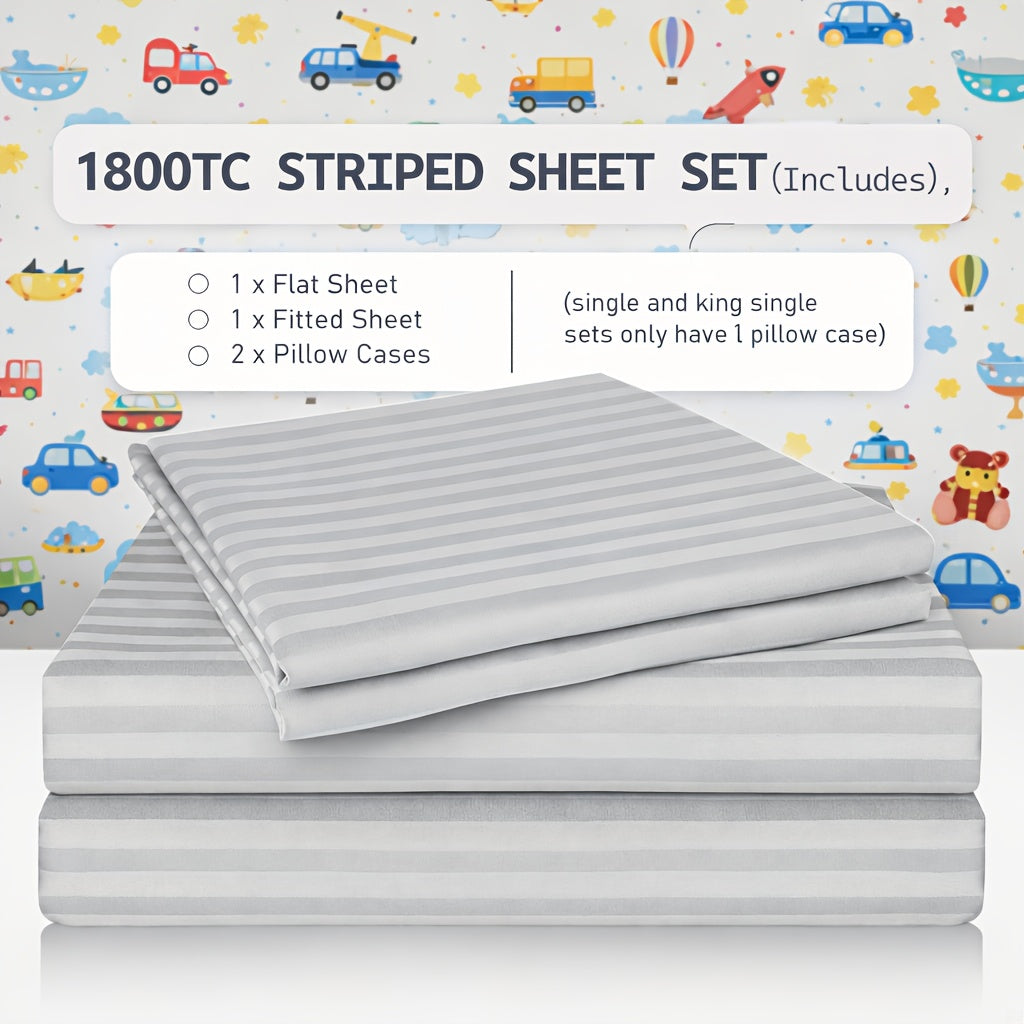 Set of 4 Sheets with 1800 Thread Count, Featuring a Lightweight And Soft Striped Design. They Are Comfortable, Breathable, And of Luxury Hotel Quality, with a Deep Pocket Design. Ideal for Home Use, Dormitories, Travel, And As Gifts