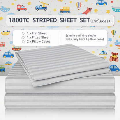 Set of 4 Sheets with 1800 Thread Count, Featuring a Lightweight And Soft Striped Design. They Are Comfortable, Breathable, And of Luxury Hotel Quality, with a Deep Pocket Design. Ideal for Home Use, Dormitories, Travel, And As Gifts