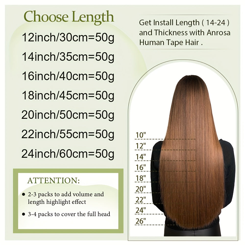 20pcs (50g/Pack) Brazilian Human Hair Tape In Extensions Suitable for Women - Straight Hair with Tape- Weft System, Seamless Blending for Volume & Length, Hair Extensions for Cosplay, Daily Wear, Gift for Hair Types