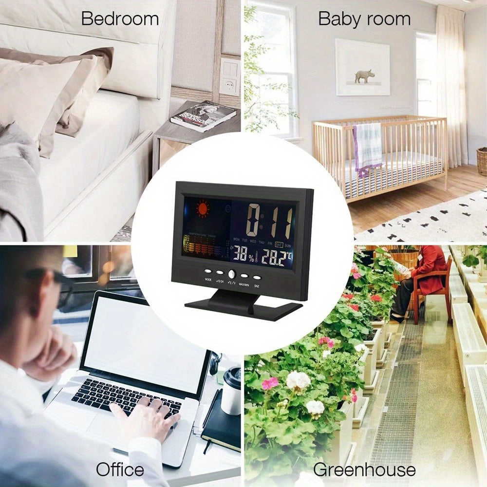 1pc Smart Digital Clock Thermometer Hygrometer with Voice Backlight, Multifunctional Thermometer Hygrometer Suitable for Home, Temperature & Humidity Monitor, Battery- Electronic Clock (Battery Not Included) for Use