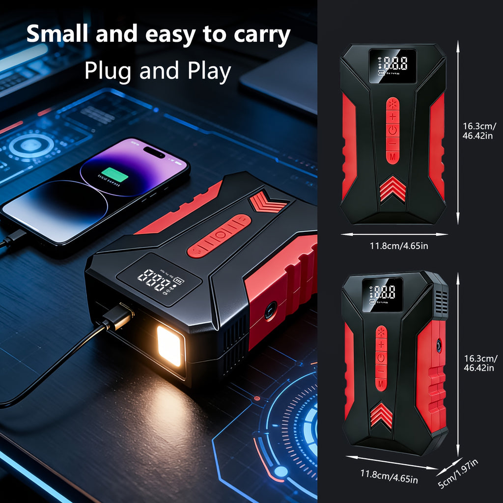 13000A Portable Emergency Startup Power Supply with Air Pump 150 PSI Digital LCD Portable Power Supply Type-C Fast Charging Intelligent Clamps 14.8V (Allgas/7.99 L Of Diesel) Quick Start Vehicle Emergency Startup And Air Pump Integrated Machine