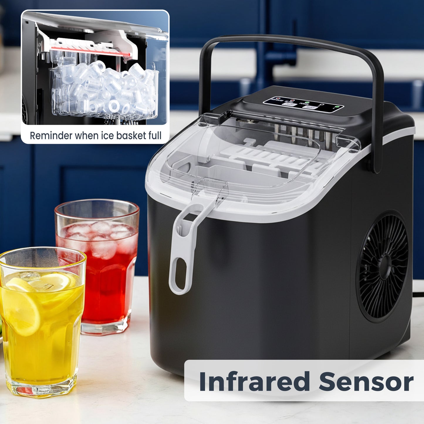 Advwin Countertop Ice Maker Machine, Portable Bullet Ice Maker with Self Cleaning, 7 Ice Cubes in 6-8 Mins, 2 Ice Sizes, Ice Machine for Home Kitchen Office Bar