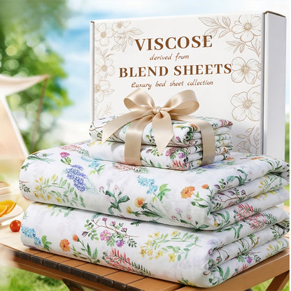 Deep Pocket Sheets Set - Cooling Floral Sheet Set - 2000TC Kids Bed Sheets Queen Size - Breathable And Skin-Friendly, Super Soft, Wrinkle Free - Perfect Gift for Cooling Sleep - S/D/Q/K