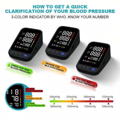 Puxzo Premium New Automatic Blood Pressure Monitor: Heart Rate Monitoring + Oversized Cuff, 120-Reading Memory, LED Large Screen with Tri-Colour Backlight Alerts, Dual-Power Portable Design. Blood Pressure And Heart Rate Monitor, Includes 4 Batteries
