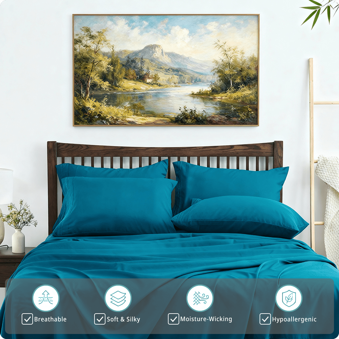 4-Piece Cooling Bamboo Sheet Set – Ultra-Breathable, Moisture-Wicking & Silky Smooth – 40cm Deep Pocket Design – Perfect for Summer Nights, Hot Sleepers, and Guest Bedrooms