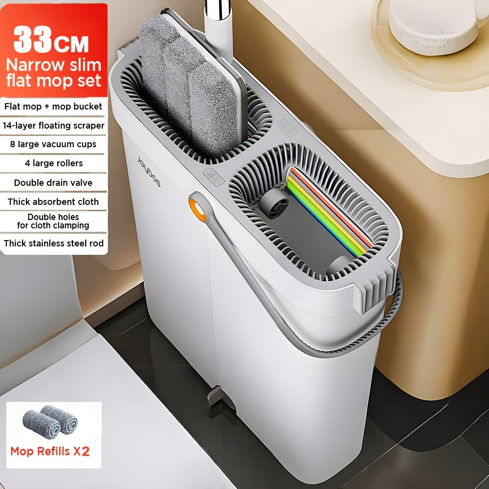 Hands Free Mop and Bucket Set with Self-Wringer System, 2/6 Washable Microfiber Pads, 360° Spin & Heavy-Duty Wet/Dry Floor Cleaner - Commercial/Residential Use, Space-Saving Narrow Tank, No, White/Black (Floor/Wall Mop for Home, Mops For Floor Cleaning, M