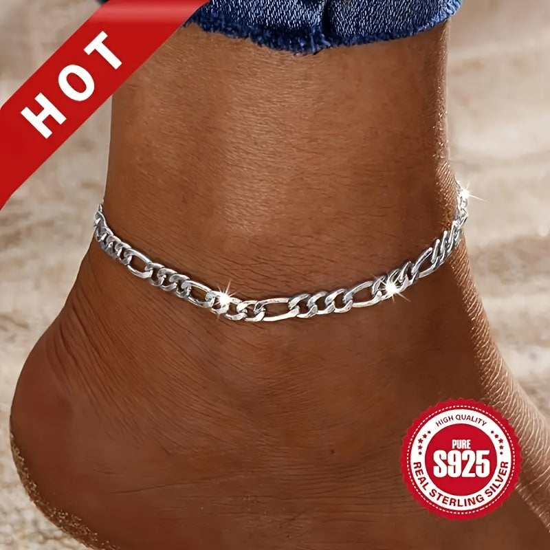 Adjustable Figaro Anklet in 925 Sterling Silver for Both Genders - Hypoallergenic, Nickel-Free, And in Style
