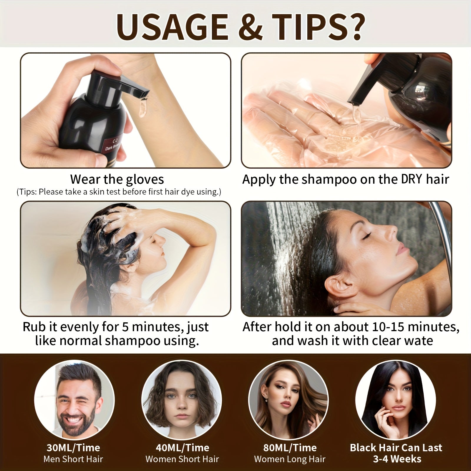 Hair Dye Shampoo 3in 1 for Women & Men, Instant Hair Color, 100% Grey Hair Coverage, Natural Hair Dye Coloring In Minutes, Hair Color Shampoo for Men And Women Instant Easy 3in 1 Herbal Hair Color Shampoo Ammonia Free Lasts 30 Days - 16.91oz