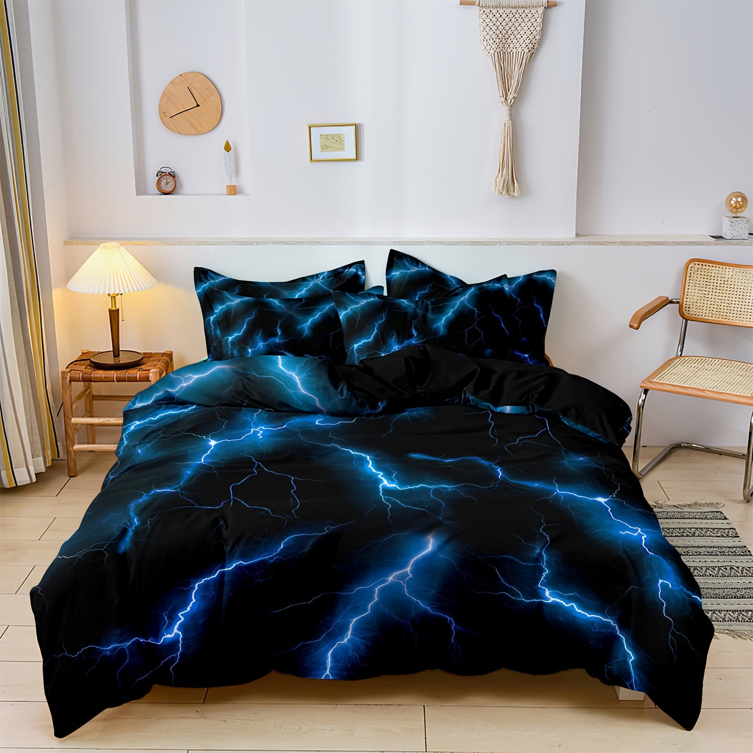 3pcs 2D Flat Purple/Blue/Green/ Red/Yellow Lightning Line Duvet Cover Bedding (1*Duvet Cover + 2*Pillowcase, Without Comforter & Pillow Insert), Soft Comfortable Duvet Cover, for Bedroom, Guest Room, Bedroom Decor, Queen/King Size Bed
