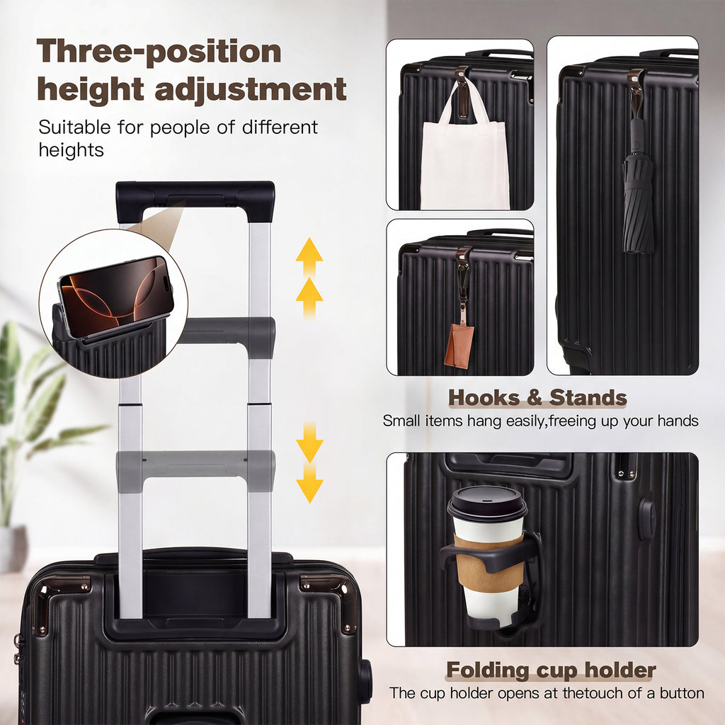Advwin 2pcs Luggage Set (20+14 Inch), Carry On Hardshell Luggage with Power Bank Pocket, Cup Holder, 360° Wheels for Travel