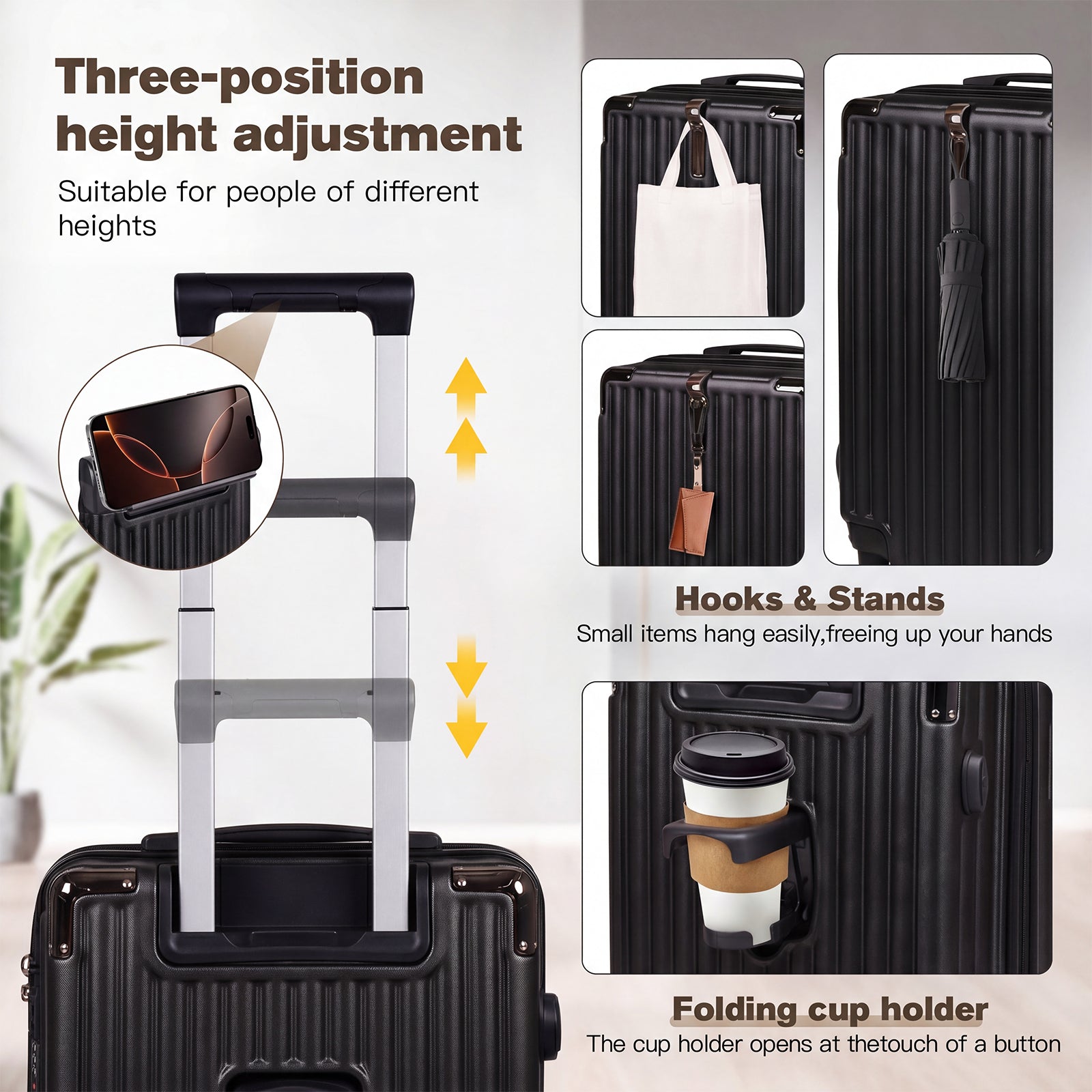 Advwin 2pcs Luggage Set (20+14 Inch), Carry On Hardshell Luggage with Power Bank Pocket, Cup Holder, 360° Wheels for Travel
