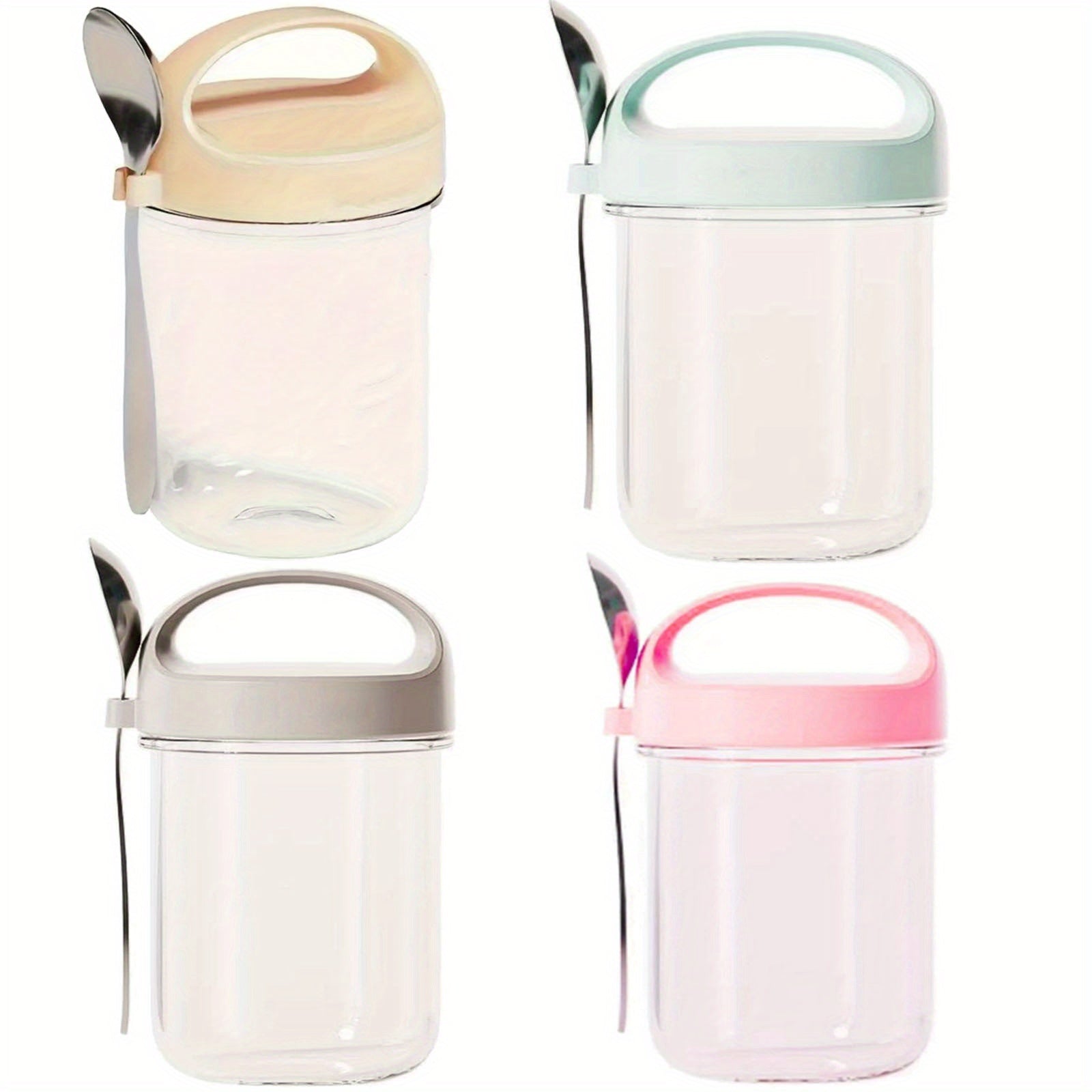2Pack Overnight Oats Containers with Lids and Handle, 410ml Airtight Oatmeal Container, Mason Jars with Lid for Cereal, Milk, Fruit, Yogurt, On The Go Container, Salad Jars, Glass Jars