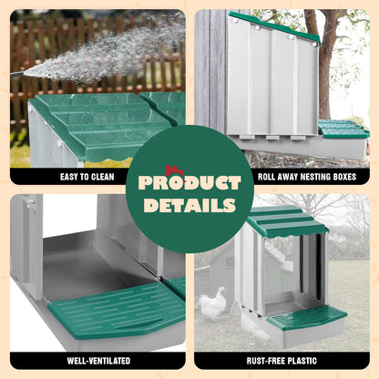Maxkon Chicken Nesting Box 4 Hole Chook Hen Poultry Roll Away Out Laying Boxes Inside Outside Hutch Modular House Coop Egg Nest Lay Perch Brooder Plastic