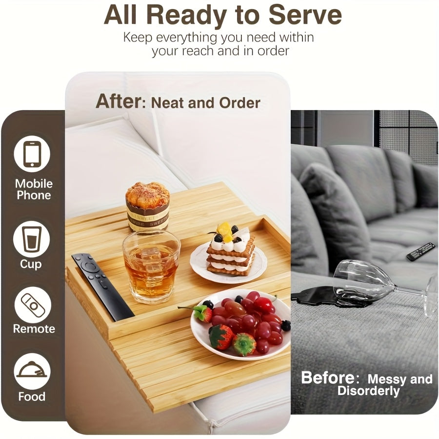 1pc Anti-Dropping Couch Arm Tray, Sofa Arm Tray Table, No Assembly Needed, Anti-Drop Cup Holder & Non-Slip Back Pad, Lightweight Side Table for Couch, Living Room, Snacks, Remote, Drinks - Space-Saving Armrest Tray, Couch Accessory, Home Organizers