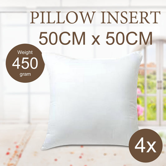 4pcs Memory Resistant Cushion Pillow Inserts, Polyester Fiber Filling, Washable & Multipurpose, Classic Style, 50cm x 50cm, 100-120 g/㎡