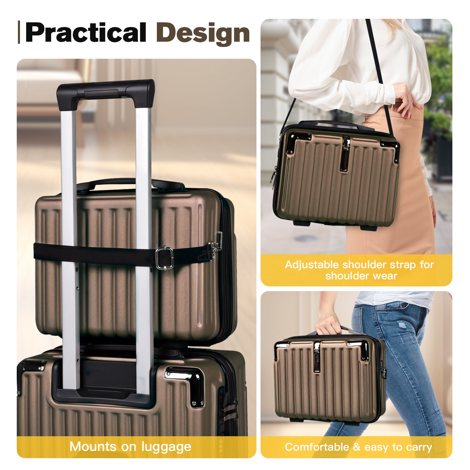 Advwin 2pcs Luggage Set (20+14 Inch), Carry On Hardshell Luggage with Power Bank Pocket, Cup Holder, 360° Wheels for Travel