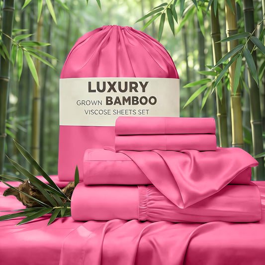 Bamboo Cooling Sheet & Pillowcase Sets - 3/4pcs Iconic Collection Bedding -Rayon Derived From Bamboo, Deep Pocket Up To 40.64cm Hotel Luxury, Extra Soft, Cooling Bed Sheets - Wrinkle, Fade, Stain Resistant Suitable For Room Decor Rooms