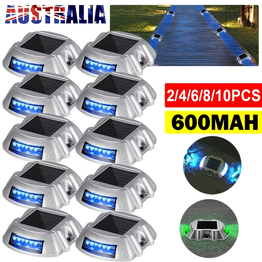 2/4/6/8/10Pack Solar Driveway Lights Bright Blue/Green With Screw, Solar Deck Lights Outdoor Waterproof Dock Lights 12 LED For Path Warning Garden Walkway Sidewalk Steps