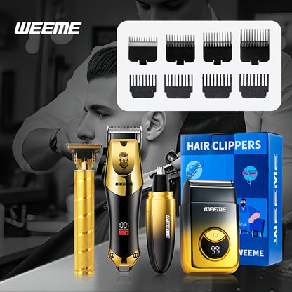 WEEME 4pcs/3pcs/1pc Hair Clipper Set, Professional Grooming Kit for Men, Includes Hair Clipper, Shaver, T-Blade Trimmer, and Nose Hair Trimmer, Precision Trimmer Set, Gradient Golden Design, Ideal Valentine's Gift Box for Fathers, Husbands, and Sons