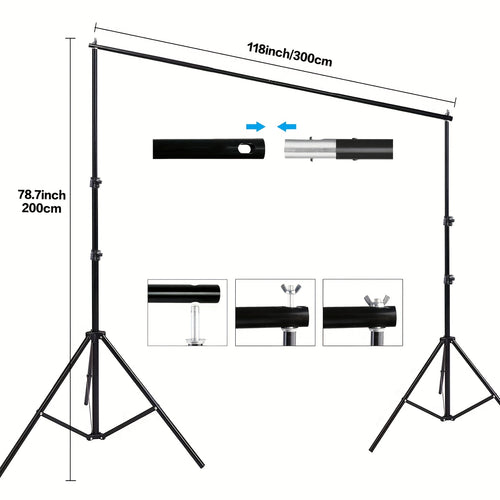 1 Piece 7X10 Ft/2x3M Heavy Duty Photography Studio Backdrop Stand Kit - Sturdy Matte Metal Frame, Adjustable Metal Photography Backdrop Stand With 4 Clips, Durable Support System For Portrait, Party And Video Studio - With Curtain (Green)