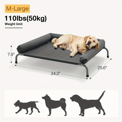 Cooling Elevated Dog Bed for Large Dogs, Portable Indoor And Outdoor Raised Dog Bed with Breathable Mesh, Chew-Proof Pet Hammock Cots with Removable And Bolsters