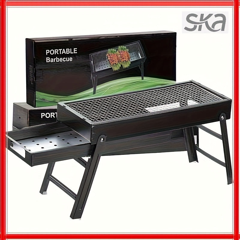 Portable Foldable BBQ Grill with Adjustable Height & Built-in Side Shelf - Heavy-Duty Metal Outdoor Grill for Backyard, Camping, Picnics - Compact Storage Design, Grill Covers for Outside, Durable Spray Paint Finish, for Outdoor Camping, Backyard BBQ
