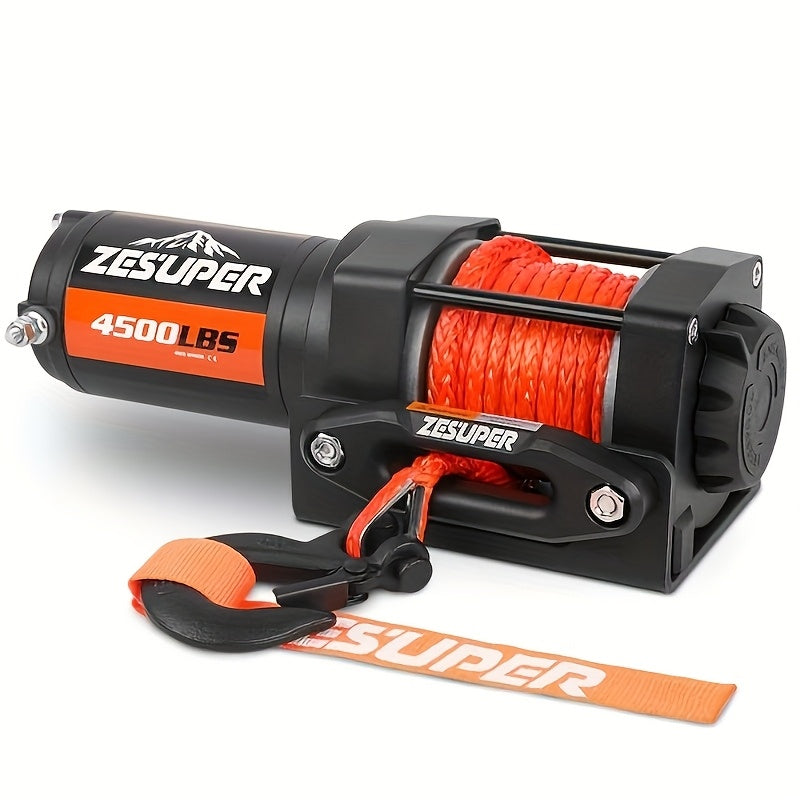 ZESUPER Electric Winch 4500 Synthetic Rope Wireless Remotes Control 12V Towing Accessories for Boat Trailer ATV UTV Safety Recovery Rescue Tool