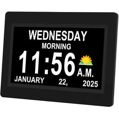 Dementia Clock Large Digital Clock for Seniors, Calendar Clock Large Display with Alarms, Wall Clock with Day And Date, Alarm Clock, Desk Clock, Electronic Photo Frame, Music/Video/Calendar/Clock Function, Supports USB/SD Card, Includes a USB Drive