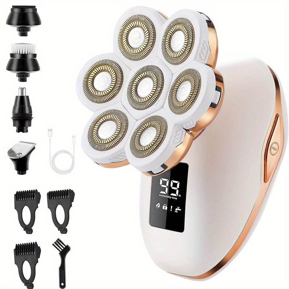 Women's 5-in-1 Electric Razor & Trimmer - 7D Rechargeable Shaver with Lithium-Ion, Painless Hair Removal for Face, Bikini, Legs, Arms, Pubic Area, Armpits - Complete Grooming Kit with Heads & (White)