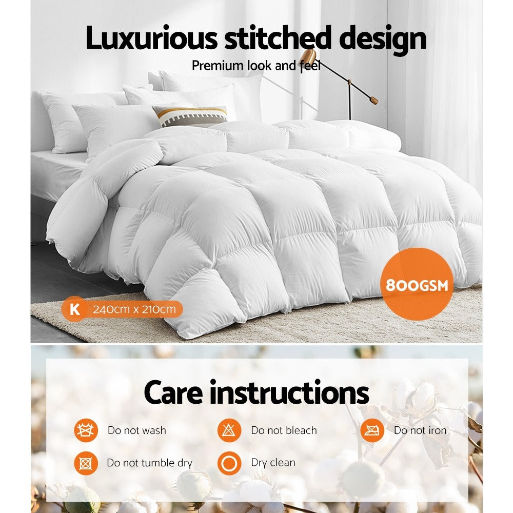 800GSM Goose Feather Quilt – Comfortable Bedroom Doona – feature reference