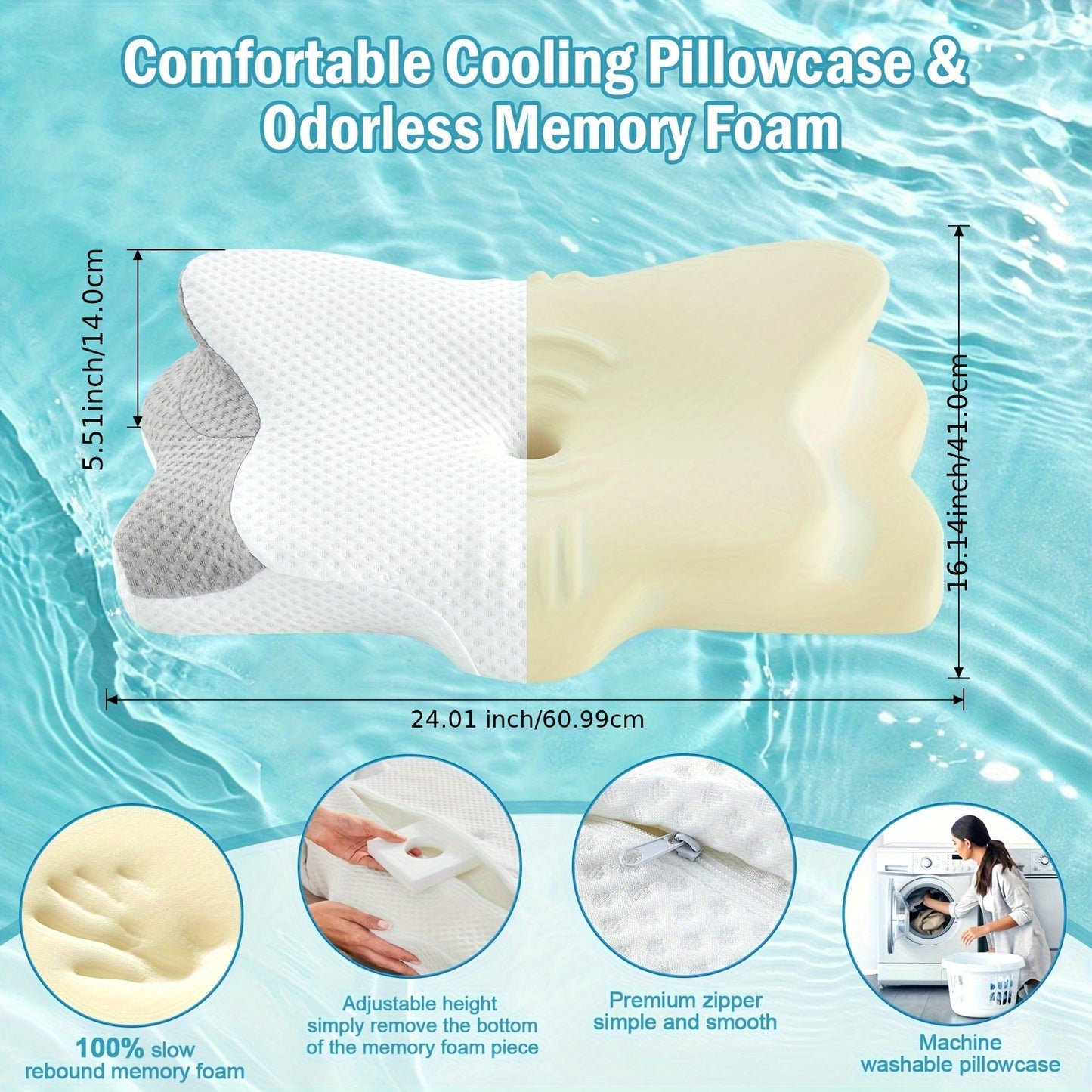 Ergonomic Cervical Pillow - Hypoallergenic, Soft, Orthopedic Neck Support for Side & Back Sleepers, Machine Washable