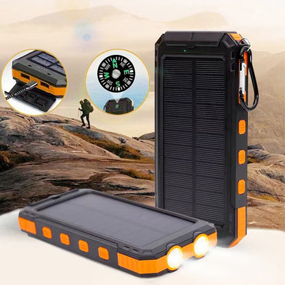 20000mAh USB Portable Charger Solar Power Bank for Cell Phone, Solar Mobile Power, Portable Charger for All Devices -Long Lasting, Travel Camping, LED Lights Flashlight with Compass, Camping External Battery Charger Portable Outdoor Solar Power Bank