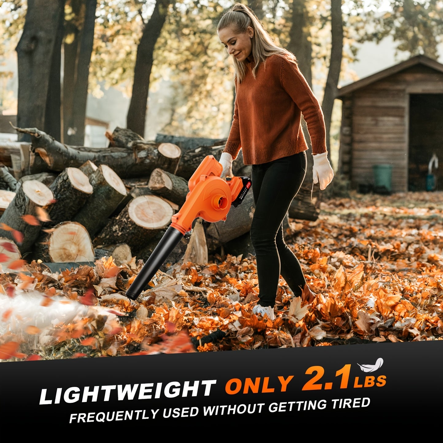 Cordless Leaf Blower And Vacuum with Batteries And Charger, 2-In-1 21V Cordless Leaf Blower, 150 Cu Ft/Min Lightweight Mini Cordless Leaf Vacuum, Handheld Electric Blower for Lawn Care/Dust/Pet Hair Orange