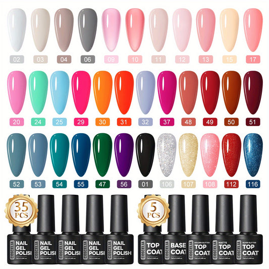 Coscelia Gel Nail Polish Set 35/22/25/20/26pcs Colors Pink Orange Red Blue Purple Brown 5/4/3pcs Matte/Glossy/Glitter Top Coat Base Coat Nail Art Design Kit for Beginners Home Gift for Women