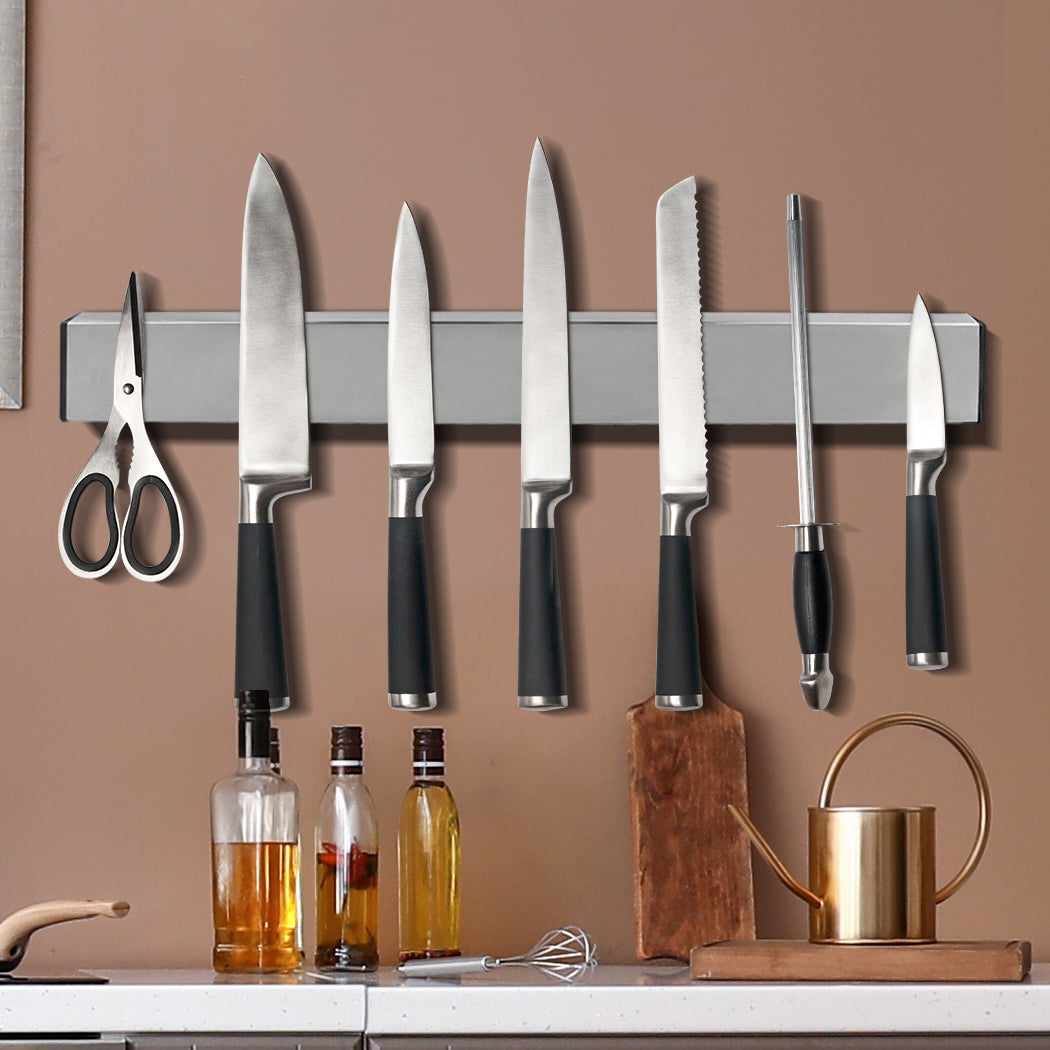 Magnetic Knife Holder Block Wall Mounted Stainless Steel 50cm, Heavy Duty Kitchen Utensil Storage Rack, Space-Saving Knife Strip Organizer for Knives, Tools, Scissors, Utensils – Durable Modern Wall Knife Bar