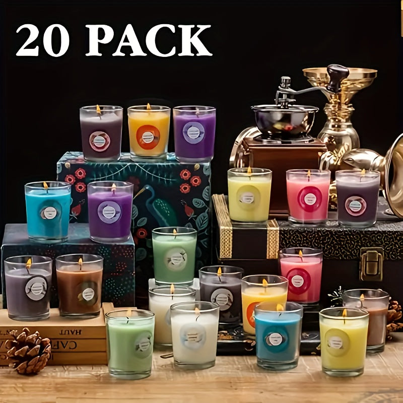 20 Colored Glass Candles, 10 Different Fragrances (4.83 X 6.6 cm), Long-lasting Burning, Suitable for Hydrotherapy, Bathing, And Relaxing At Night, Can Create A Warm Atmosphere, Can Be Used for Personal Use As A Gift.