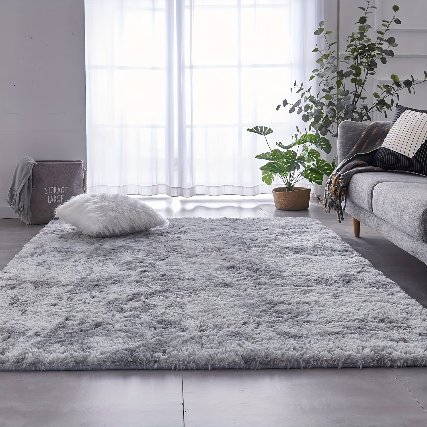 One Fluffy Area Rug Designed for The Bedroom, Featuring a Soft And Fuzzy Shaggy Texture, Suitable for Any Room, with a Non-Slip Base, Available in Light Grey, Dark Grey, Khaki, And Blue