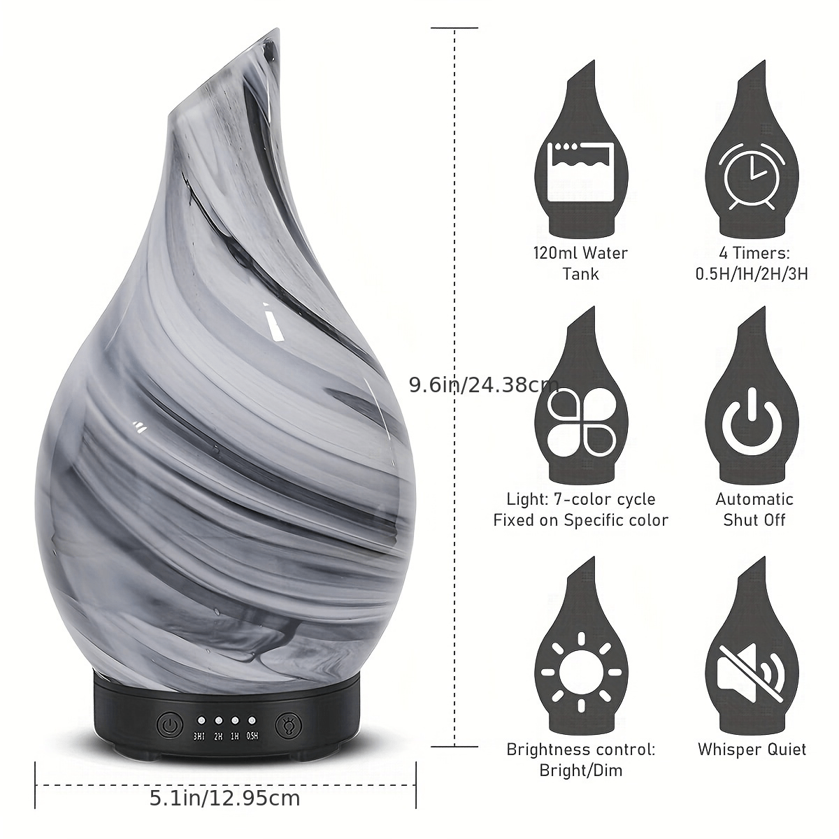 Soundwave Technology Cool Mist Essential Oil Diffuser / 7-Color Night Light & Auto Shut-Off / Aromatherapy Diffuser / 4 Timer Settings / Whisper Quiet Operation / Waterless Shut-Off / Top-Fill for Home, Bedroom, Office