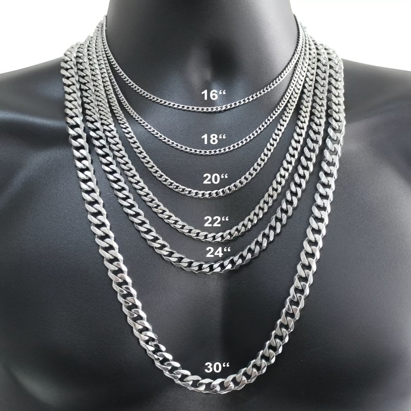A Stylish And Attractive Necklace Made of Stainless Steel, Featuring a Cuban Curb Chain Design, Available in Lengths from 16 to 76.2 cm And Widths of 3, 5, 7, 9, Or 11 Mm, Suitable for Men