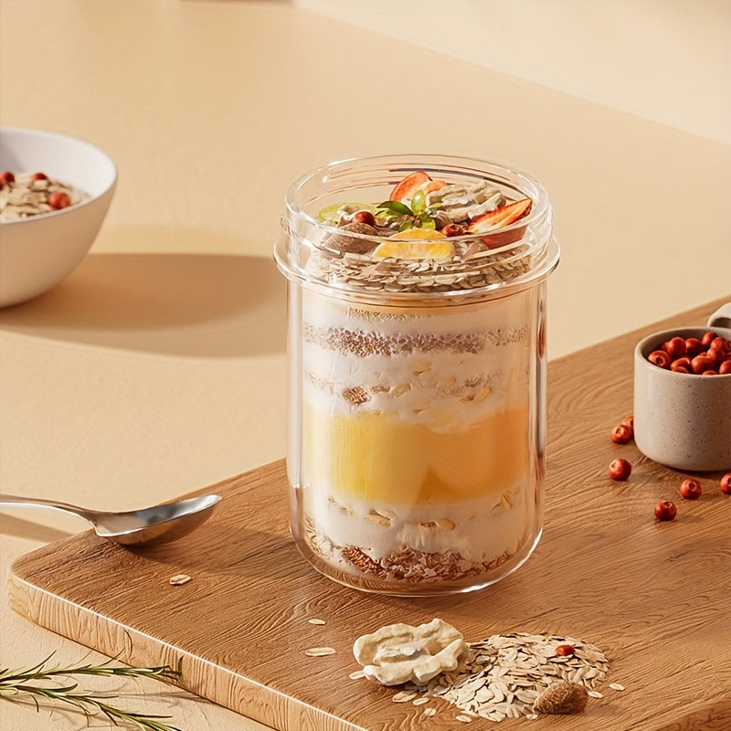 2Pack Overnight Oats Containers with Lids and Handle, 410ml Airtight Oatmeal Container, Mason Jars with Lid for Cereal, Milk, Fruit, Yogurt, On The Go Container, Salad Jars, Glass Jars