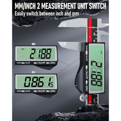 HEYMYTH Digital Caliper (0-6"/ 150mm) | USB Rechargeable Vernier Calipers, Electronic Micrometer with LCD Screen, Auto Off, Inch and Millimeter Conversion, Lithium Polymer