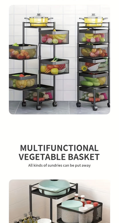 Kitchen Organizers And Storage Multifunctional Floor-standing Trolley 1pc 5-Tier Rotating Kitchen Storage Rack Floor-Standing & Movable Multi-Layer Organizer for Snacks Fruits Vegetables Aussie Kitchen Organization Essential Festive Practical