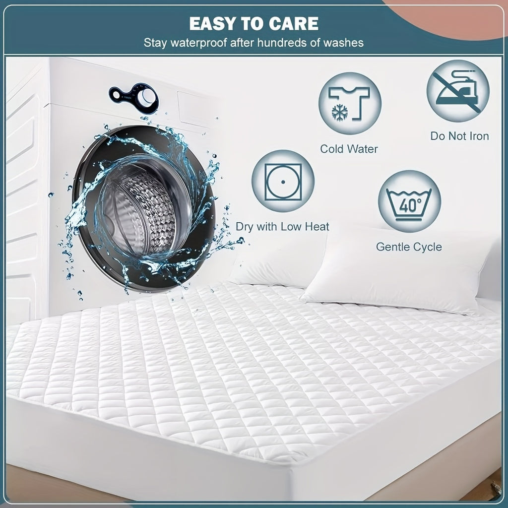 1pc 100% Waterproof Quilted Mattress Protector - Luxury Soft Comfort Waterproof Mattress Protector - Machine Washable, Breathable, Protection for Bedroom And Hotel - White