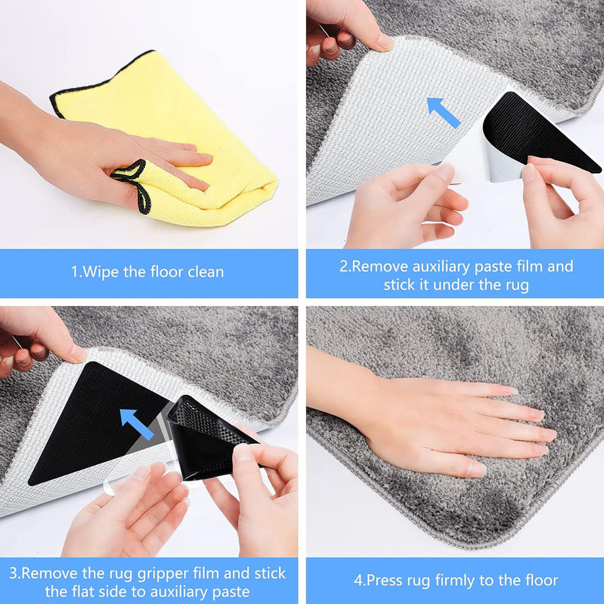 20 Pcs Carpet Tape, Non Slip Rug Tape for Hardwood Floors and Tiles, Reusable and Washable Rug Pad Gripper for Area Rugs, Dual Sided Adhesive Rug Stopper Keep Corners Flat