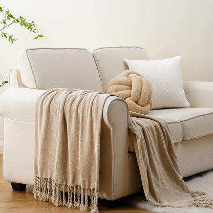 Chenille Throw Blanket for Couch, Decorative Fringe Velvety Throw Blanket for Sofa Home Decor, 127.0cm x 152.4cm