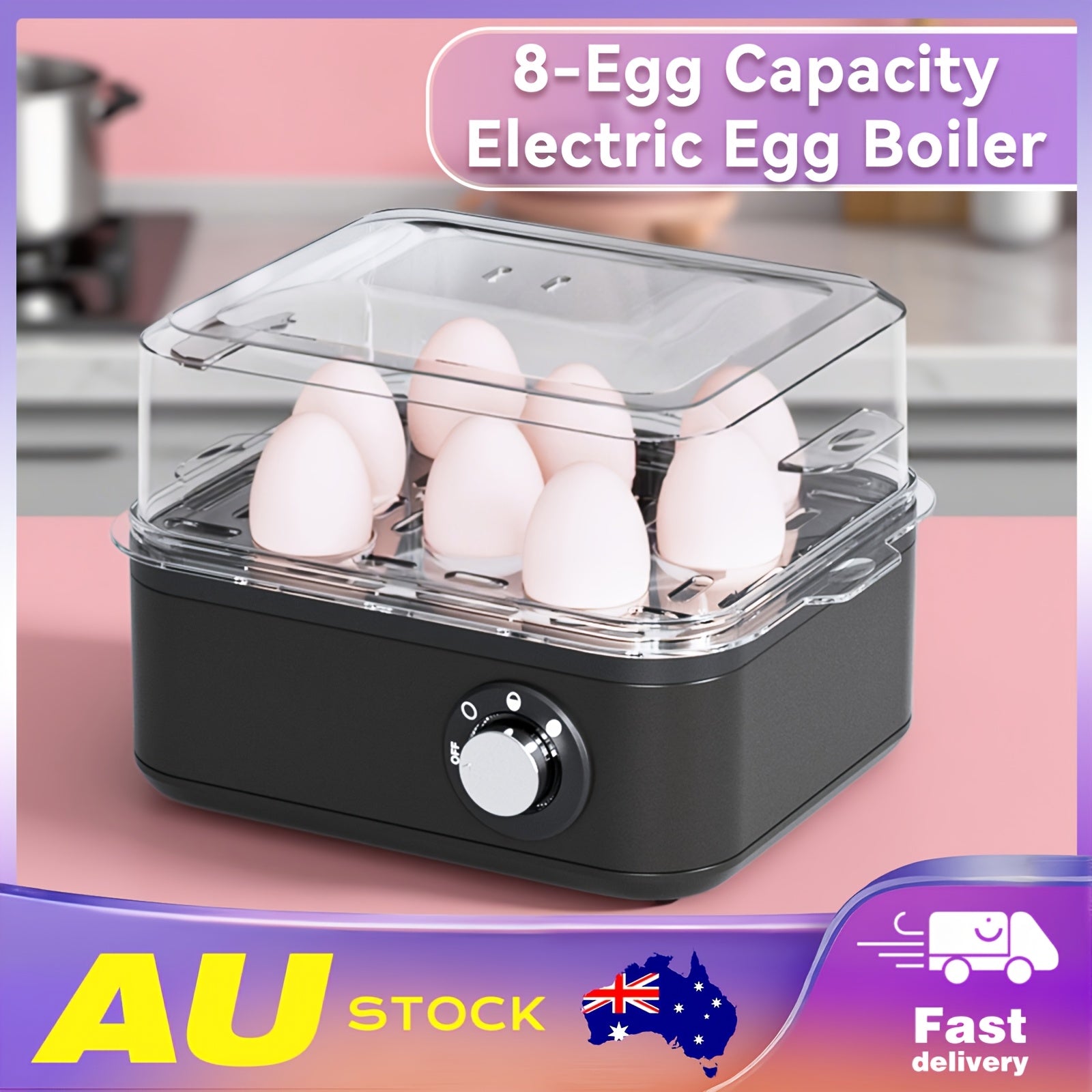 Woodgrain Egg Cooker - 6-Egg Electric Boiler with Natural Wood Finish, Auto Shut-Off for Perfect Soft/ Medium/ Hard Boiled, BPA-Free, Measuring Cup Included