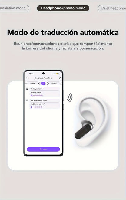HTC NE20 Wireless Translation Earbuds, with 136+ Language Translation for Better Cross-Language Communication, Wireless V6.0 Low Latency, Active Noise Cancellation, Comfortable for Sleep, Wearable for Running, Office, and Entertainment, Language